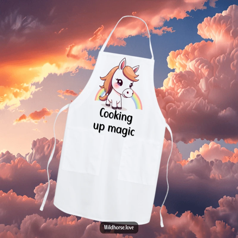 Funny Horse Apron: A curious horse looks at a rainbow while cooking, adding a humorous and protective element for kitchen tasks.