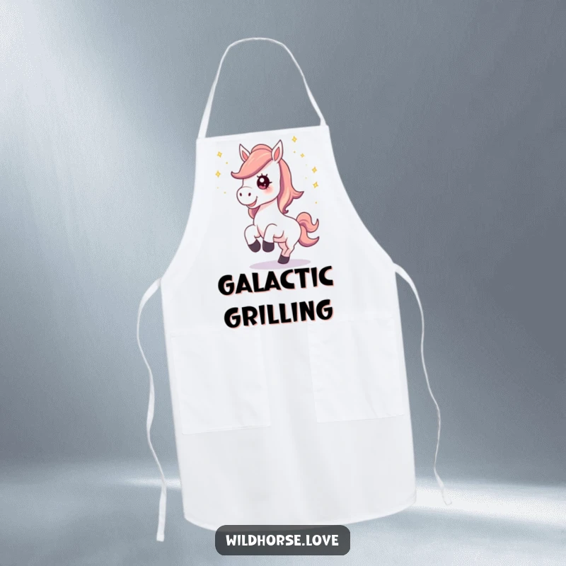 Funny Apron: A horse with a happy neigh kicks up stardust, ideal for magical cooking or creative kitchen endeavors.