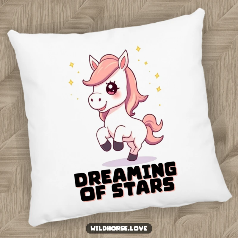 Funny Pillow: A horse with a happy neigh kicks up sparkling stardust, bringing comfort and celestial magic.