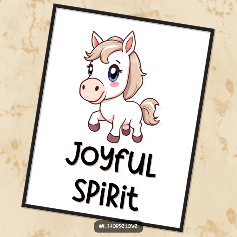 Funny digital art print of a stylized horse bucking with wide, energetic eyes, embodying pure delight and spirited freedom.