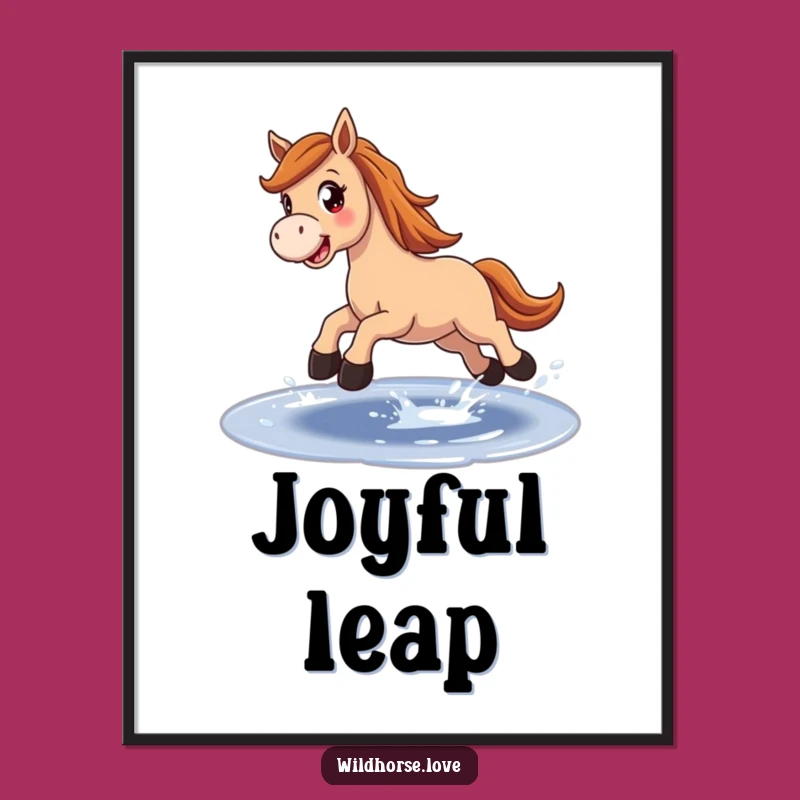 Funny Horse Puddle Digital Art: High-Res Joyful Leaping Horse Print