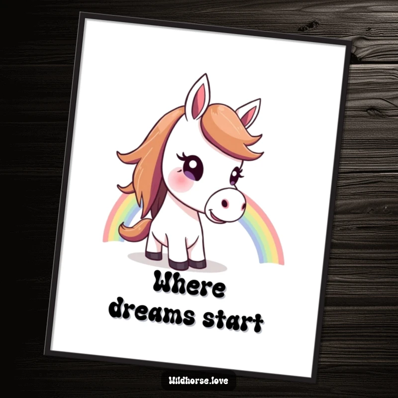 Funny Horse Digital Art Print: A horse with a curious tilt of its head gazes at a vibrant rainbow, ready for digital display.