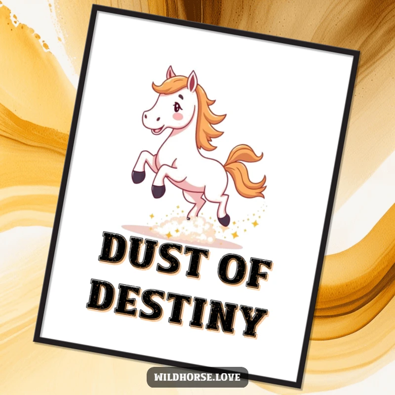Funny Horse Digital Art Print: A stylized horse joyfully kicks up a cloud of shimmering, sparkling dust, ready for digital display.