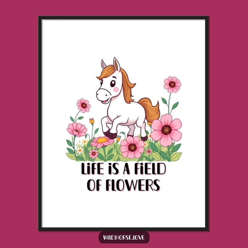Funny Free Printable Wall Art: Horse Galloping Flowers Joyful Downloadable Decor