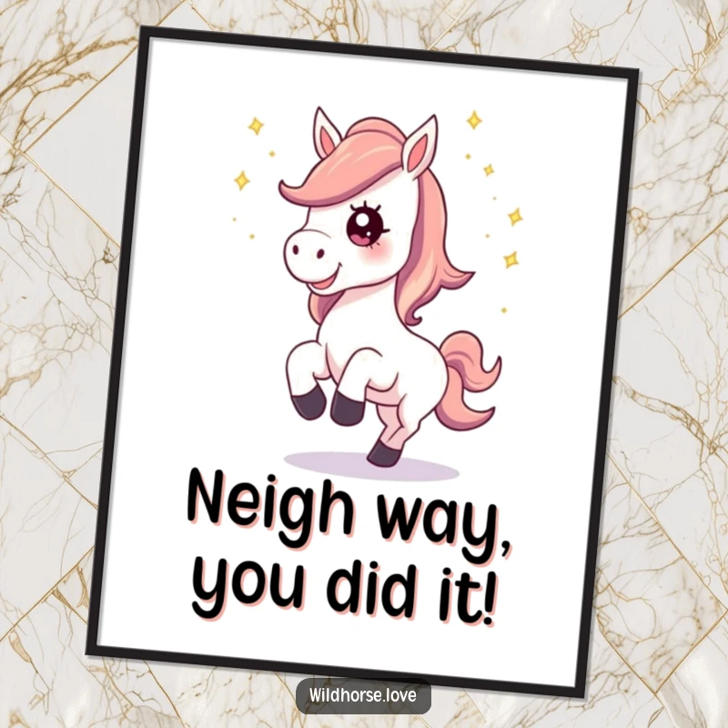 Funny Free Printable Wall Art: Horse with happy neigh, kicking up stardust, magical and whimsical