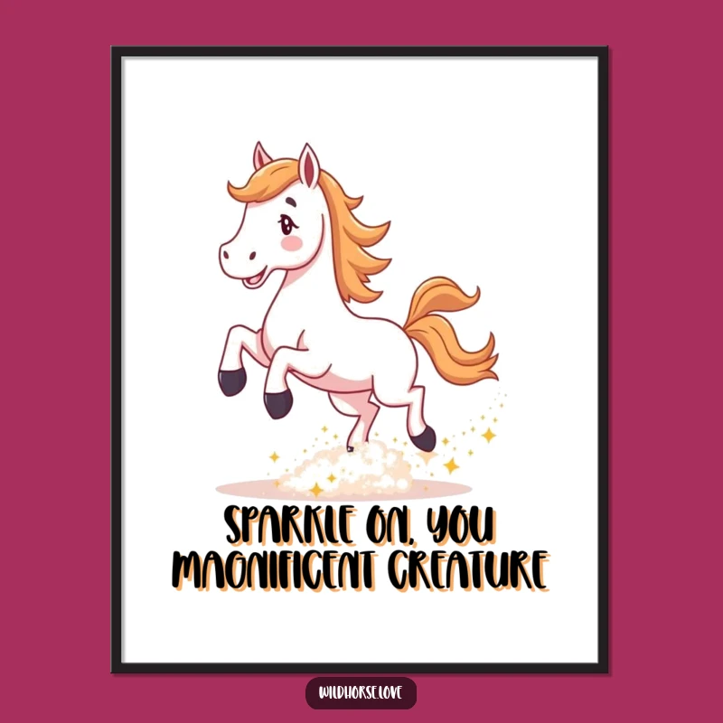 Funny Free Printable Wall Art: Horse Kicking Sparkle Dust Downloadable Decor