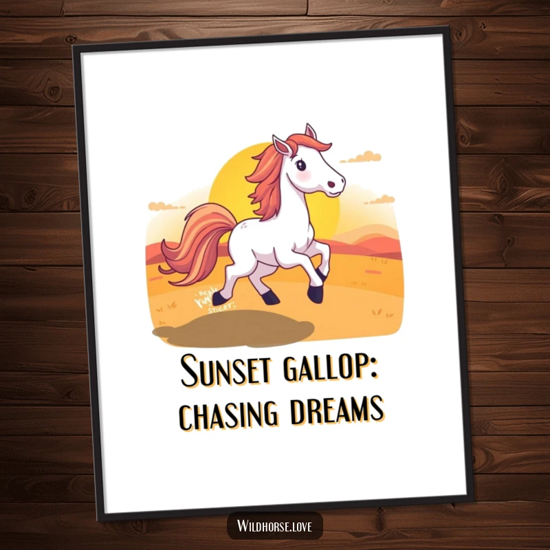 Funny Free Printable Wall Art capturing a horse with an unbelievably long tail galloping into a stunning, vibrant sunset.