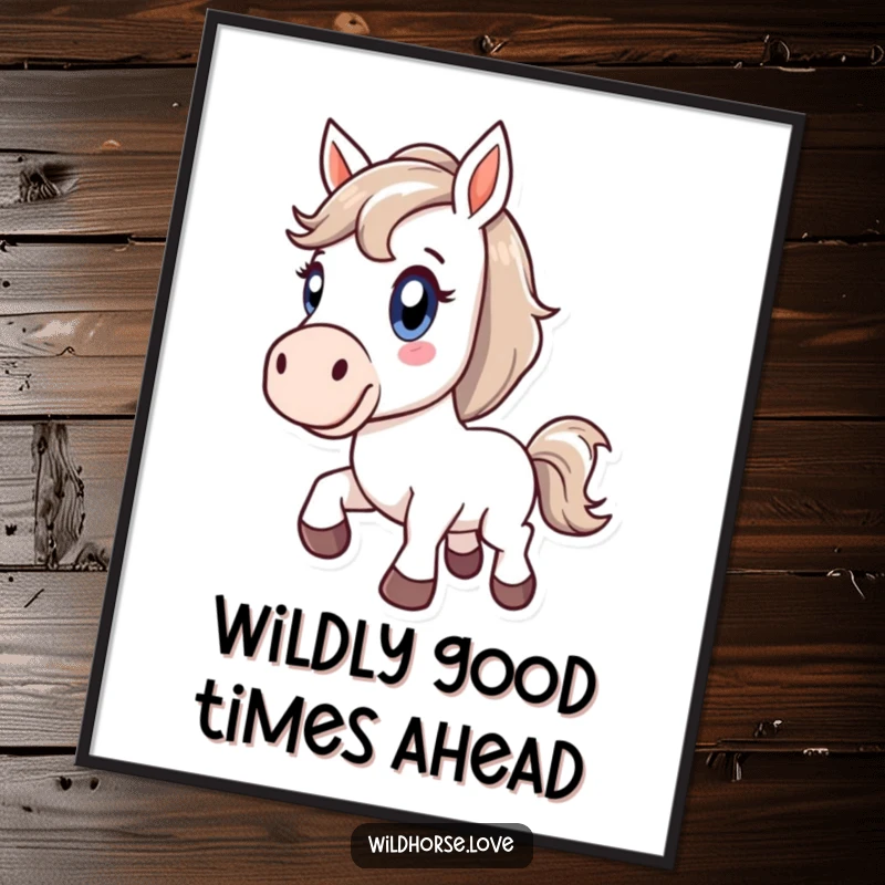 Funny Free Printable Wall Art: Horse bucking enthusiastically with wide, joyful eyes.