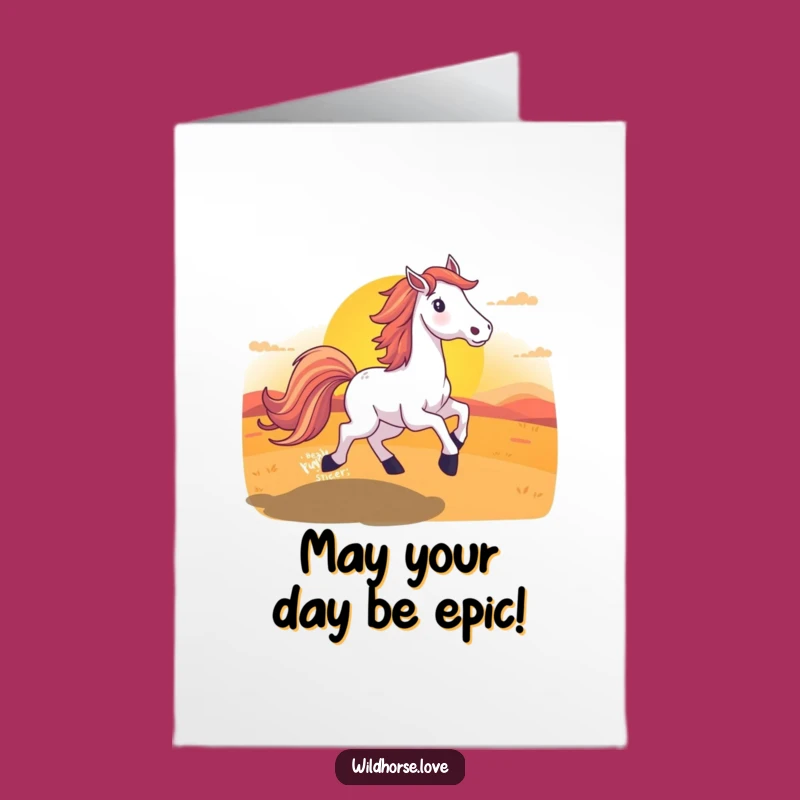 Free Printable Birthday Card: Funny Horse Galloping into Sunset, Downloadable Fun Gift