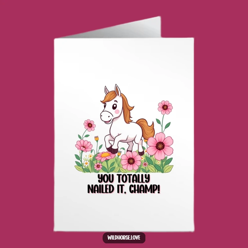 Free Printable Congratulations Card: Hilarious Horse Galloping Success Flower Field