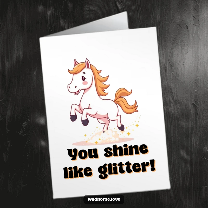 Funny Free Printable Congratulations Card: Horse kicking up a lively cloud of sparkling, celebratory dust.