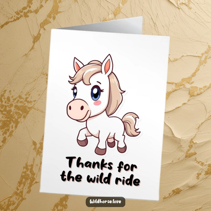 Funny Free Printable Thank You Card: Horse bucking with excitement and wide eyes.