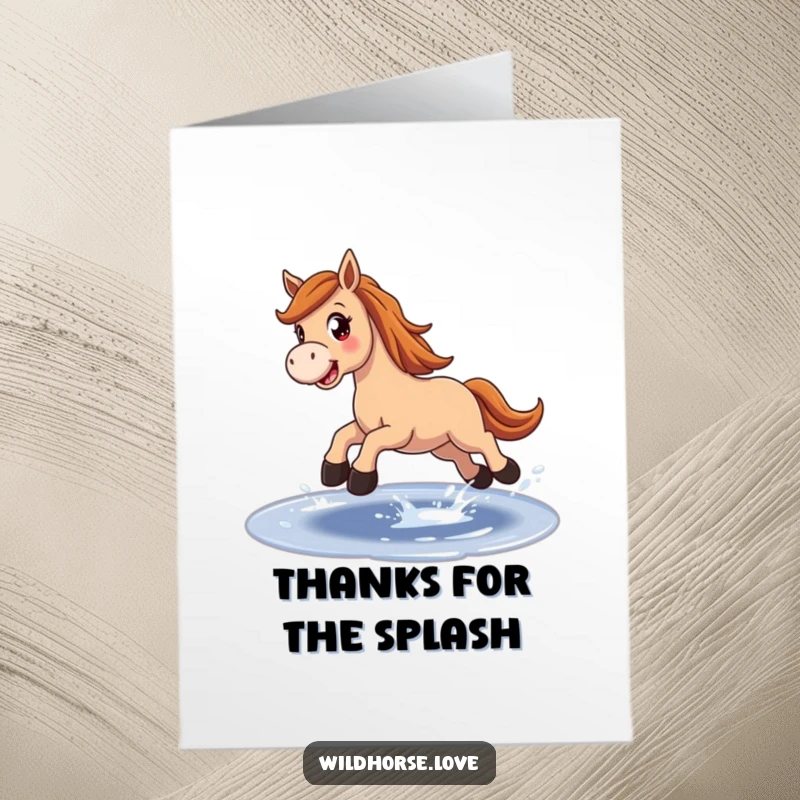 Funny Free Printable Thank You Card: Joyful horse leaping, expressing thanks with excitement