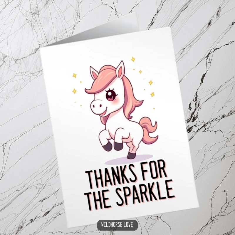 Funny Free Printable Thank You Card: Horse neighing, kicking up stardust, expressing magical thanks