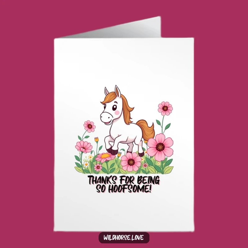 Free Printable Thank You Card: Funny Horse Grateful Gallop Flower Meadow