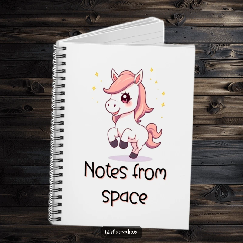 Funny Notebook: A horse with a happy neigh kicks up stardust, perfect for journaling magical thoughts and cosmic adventures.