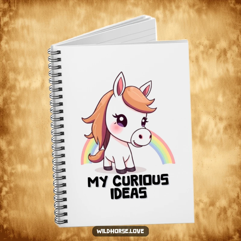 Funny Horse Notebook: A curious horse gazes at a rainbow, designed for capturing thoughts and creative ideas with an optimistic theme.